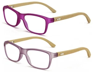 2 Pairs Geniune Bamboo Women Reading Glasses - Fun Color Clear Lens Reader 7015 - Picture 1 of 10