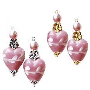 Earrings Pink lampwork Valentine hearts, petite drop, choose clip on or pierced - Picture 1 of 4