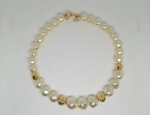 Rare Find Authentic Christian DIOR Pearl Choker Gold Tone Vintage Necklace 16" - Picture 1 of 11