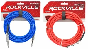 2 Rockville 20' 1/4" TS to 1/4'' TS Guitar/Instrument Cable (Red and Blue) - Picture 1 of 7