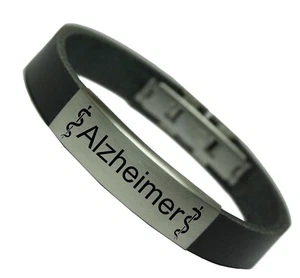 SOS NOTFALL LEDERARMBAND DEMENZ ALZHEIMER DAMEN HERREN SCHWARZ ERSTE HILFE  - Bild 1 von 20