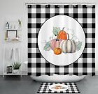 Autumn Pumpkin Leaves Shower Curtain Retro Buffalo Plaid Bathroom Accessory Sets