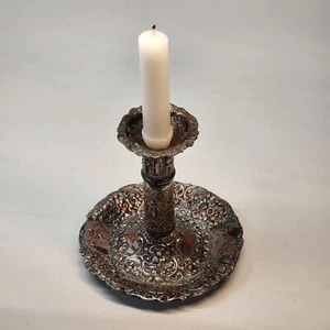Antique Dutch Colonial Repousse Candlestick Silverplate Copper Coloring 5.5" Tal - Picture 1 of 13