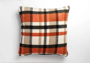 Orange Check Cushion Cover Super Soft Fleece Plain Black Reverse  To Clear  - Picture 1 of 2