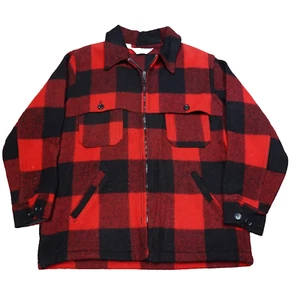 Vintage Woolrich Jacket Mens Small Red Buffalo Plaid Full Zip Mackinaw Hunting - Picture 1 of 22