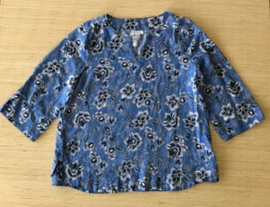 J Jill Linen Tunic Top Women's Medium Blue Floral Boho Hippie Beach Flowy - Picture 1 of 7