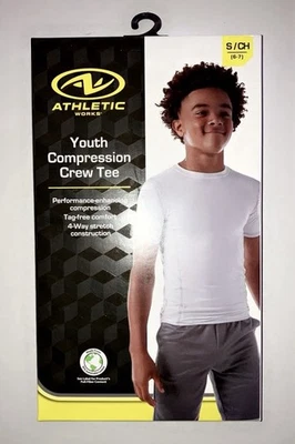 Athletic Works Youth Compression Crew Tee Size Small (6/7) Boys White T-Shirt S - Image 1 of 4
