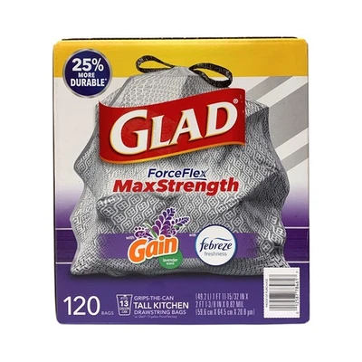 Glad ForceFlex Max Strength 13Gal. Trash Bags, Gain + Febreze, Lavender, 120ct. - Image 1 of 2