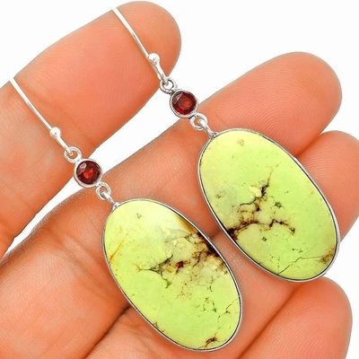 Pendientes Joyería Plata de Ley 925 Crisoprasa y Granate Limón Natural E-1002 Foto 1 de 4