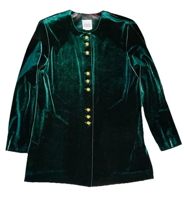 Chaqueta de Terciopelo Verde Vintage Años 60 Look Hippie Talla 12 Longitud Túnica Resistente a las Arrugas Foto 1 de 4