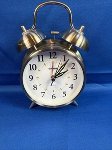 Sharp Quartz Alarm Clock SilverTone Twin Bells Tested Works - Picture 1 of 3