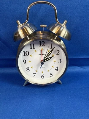 Sharp Quartz  Alarm Clock SilverTone Twin Bells Tested Works - Image 1 of 3