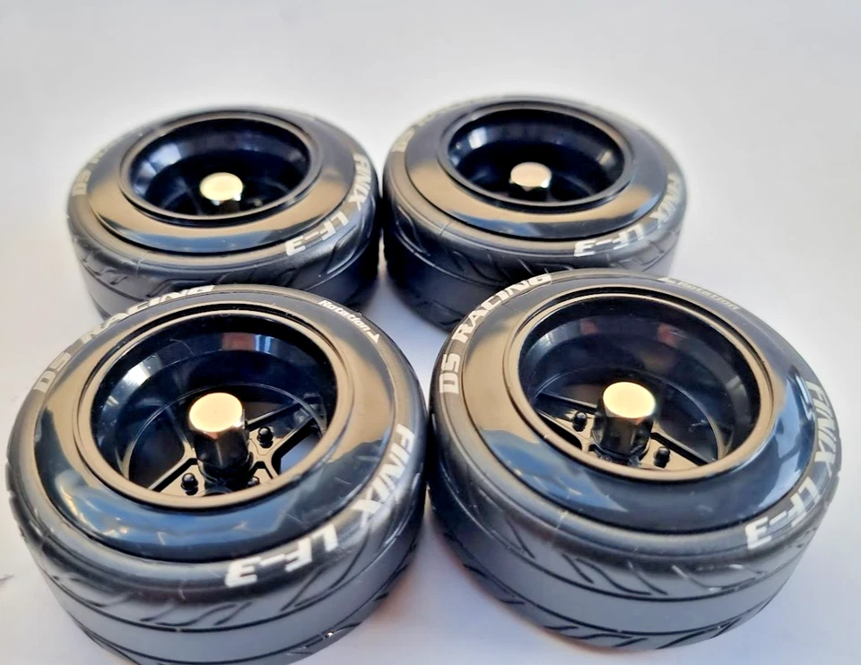 1/10 12mm Drive Black Hex RC Car Wheels Rubber Tyres Set For Drift RC Car - Image 1 of 4