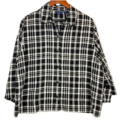 Westbound 18 Plus Black Plaid Linen 3/4 Top Beach Lounge Vacation Summer Casual - Image 1 of 4