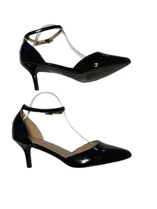Black Patent Pointed Toe Ankle Strap Heels Size 11 - Picture 1 of 13