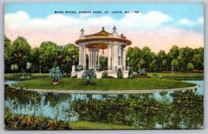 St Louis MO Postcard Missouri Forest Park Band Stand Linen Unposted - Picture 1 of 2