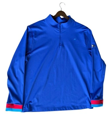 Redvanly Golf Briar 1/4 拉链套衫男式 XL 海盗船蓝色弹力排汗 Polo — 第 1/4 张图片
