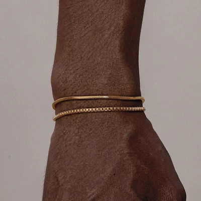 Pulsera Cadena Serpiente Acero Inoxidable Hombres Caja Eslabón Ajustable Tono Metal Joyería Foto 1 de 4