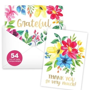 54 Floral Bulk Thank You Cards And Envelopes - Wedding Thank You Cards With... - Picture 1 of 9