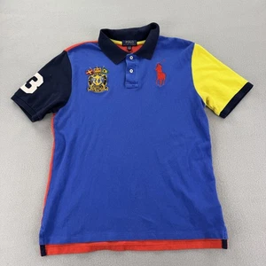 Polo Ralph Lauren Polo Shirt Youth XL Blue Yellow Red Colorblock Big Pony Crest - Picture 1 of 8