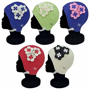 BLUE REEF Bubble Seoul Floral Ladies Stylish Elegant Chin Strap Swimming Hat Cap - Picture 1 of 6