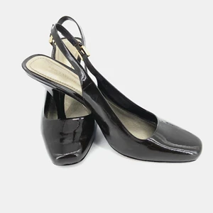 Ann Taylor Sling Back Patent Leather Heels Size 8.5 M Chocolate Brown Brazil - Picture 1 of 14