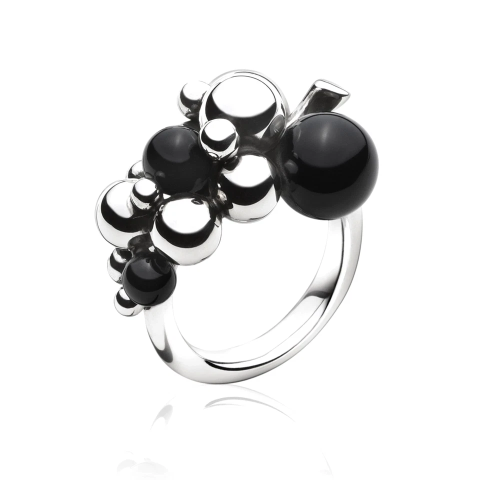 Anel de Prata Georg Jensen # 551 A - UVAS LUARES com Ágata Preta - Imagem 1 de 1