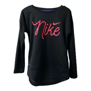 Girls Size 5 Shirt Nike Black and Pink Long Sleeve Athletic Crewneck Big Logo - Picture 1 of 10
