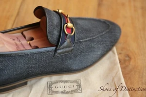 Gucci Blue Denim Shoes Jordaan Brass Bit Loafers Men's UK 8.5 US 9.5 New - Picture 1 of 12