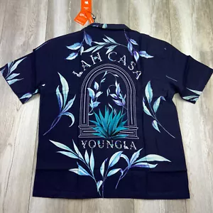Youngla Lah Casa Hawaiihemd Herren M blau Knopfleiste tropische Leinenmischung NEU - Bild 1 von 2