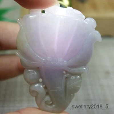 Certified  Lavender 100% Natural A Jadeite jade Pendant~Lotus frog 呱呱来财 - Image 1 of 4