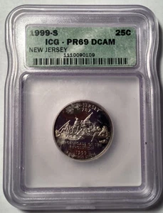 1999 S New Jersey State Quarter, ICG PR69 DCAM - Picture 1 of 2