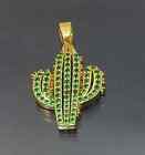 2.00Ct Round Cut Lab Created Green Emerald Cactus Pendant 14k Yellow Gold Plated