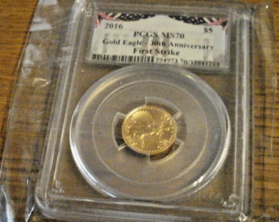 $5 2016 Gold Eagle PCGS MS70  First Strike 30th Anniversary Low Pop 283 - Image 1 of 3