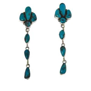 Chaco Canyon Sterling Silver Kingman Turquoise Cluster Dangle Earrings-Pierced - Picture 1 of 5