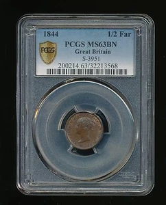1844 Victoria Great Britain Half Farthing 1/2F PCGS MS 63 Brown (BN) S-3951 - Picture 1 of 2