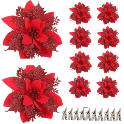 NNEOBA Sparkling Glitter Artificial Christmas Flowers - 14.5cm - Image 1 of 3