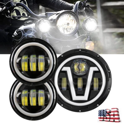 Faro LED de 7" DRL+ luces antiniebla de paso de 4,5" pulgadas para Harley Touring Road King Foto 1 de 4