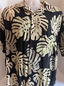 Hibiscus camicia hawaiana manica corta stampa palma nera taglia XL - Foto 1 di 9