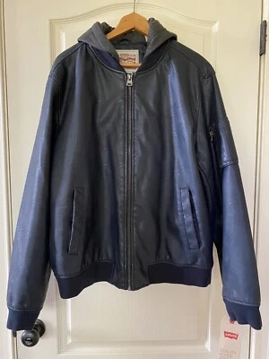 LEVI STRAUSS & CO. ABRIGO CHAQUETA CON CAPUCHA HOMBRE AZUL MARINO ASPECTO CUERO TALLA XL NUEVO CON ETIQUETAS $160 Foto 1 de 4