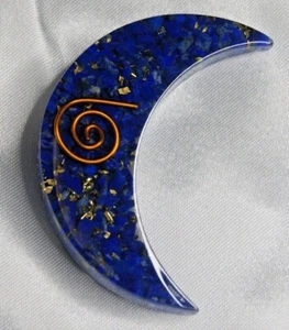 Blue Lapis  Orgone Healing Crystal Moon Ideal For Wire Wrap jewelry Christmas. - Picture 1 of 1