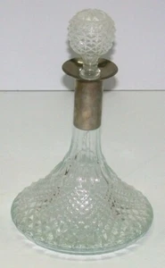 Crystal Decanter w/ Chrome Trim ~ Clear ~ 7.5" Base Diameter x 12" H - Picture 1 of 1