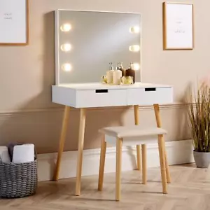 Dressing Table Drawers Bulb Mirrored Vanity Table Makeup Beauty Furniture Unit - Picture 1 of 10