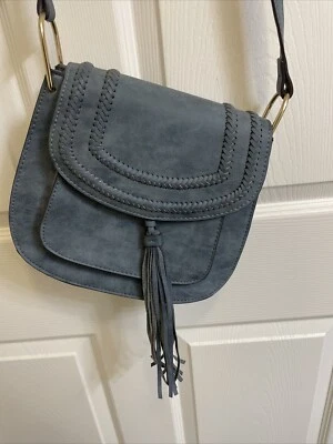 Franco Sarto пыльный синий искусственной замши седло сумка через плечо кисточки регулируемый ремень - Изображение 1 из 4