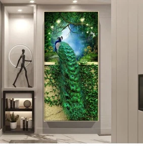 Green Peacock Canvas Painting Print Art Canvas Wall Art Canvas Poster Wall Decor - Picture 1 of 3