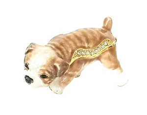 Tinkles Bulldog Pewter Bejeweled Hinged Miniature Trinket Box Kingspoint - Picture 1 of 4