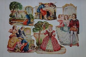 Rare Antique Cinderella Fairy Tale Story 5 of 22 Die Cuts Relief Print Pictures 