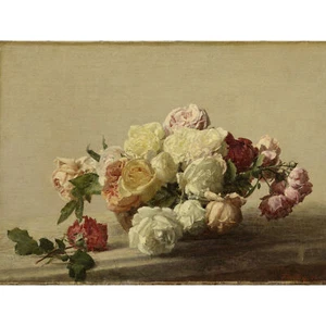 Fantin Latour Schale mit Rosen auf einem Marmortisch extragroßer Leinwanddruck - Bild 1 von 6