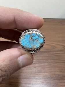 Handgefertigter natürlicher persischer Türkis 925 Sterling Silber Herren Ring 22 Gramm - Bild 1 von 12