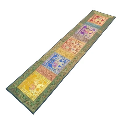 Dining Table Runner Zari Brocade Banarasi Decor Cover Elephant Woven Multi Color - Image 1 of 4